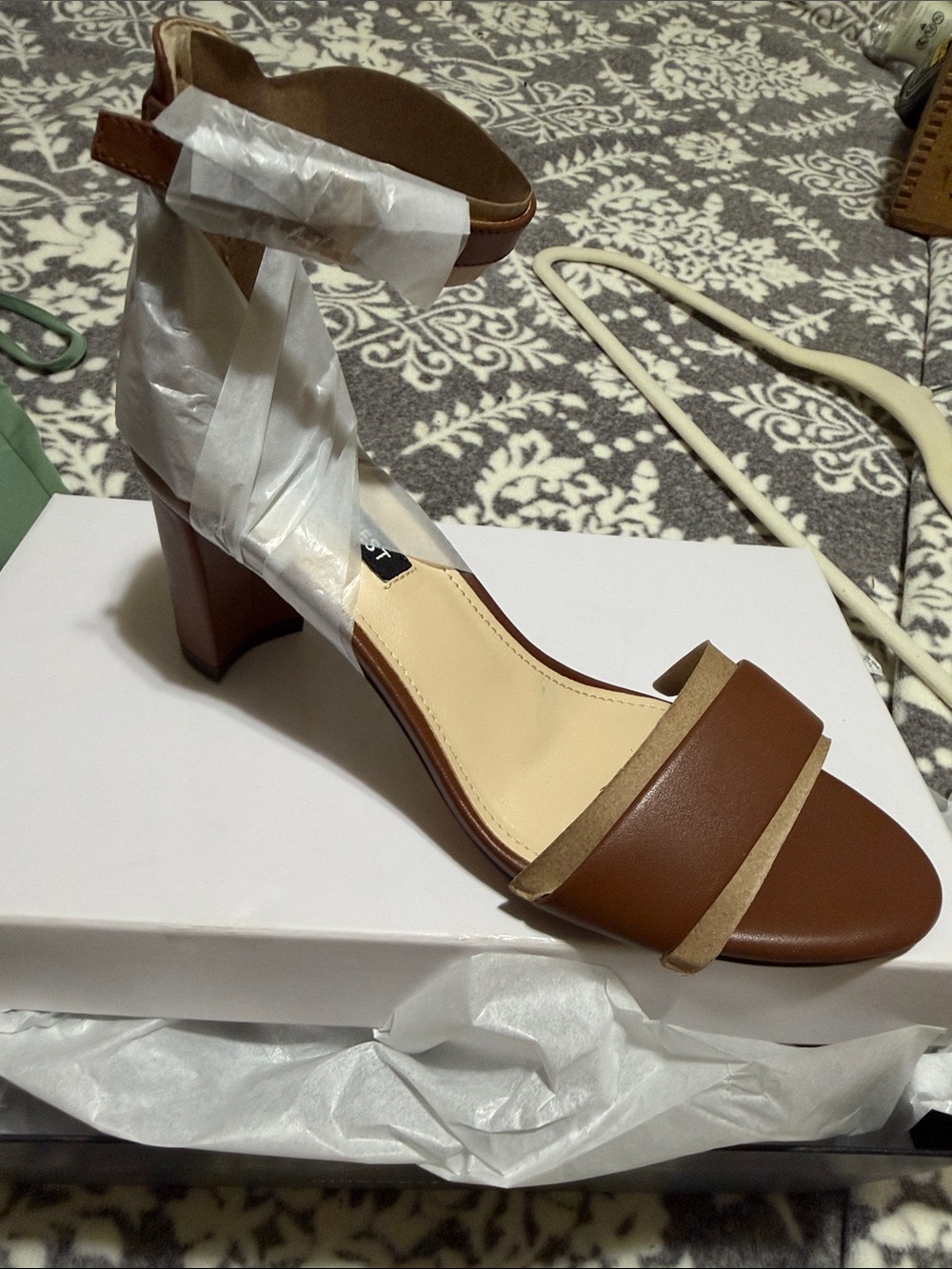 Nine West Two-Tone Brown Block Heel Ankle-Strap Sandal